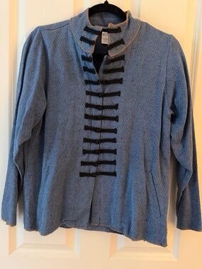 Tribe Light Blue Textured Jacket with Black Trim. Size Small w/pockets